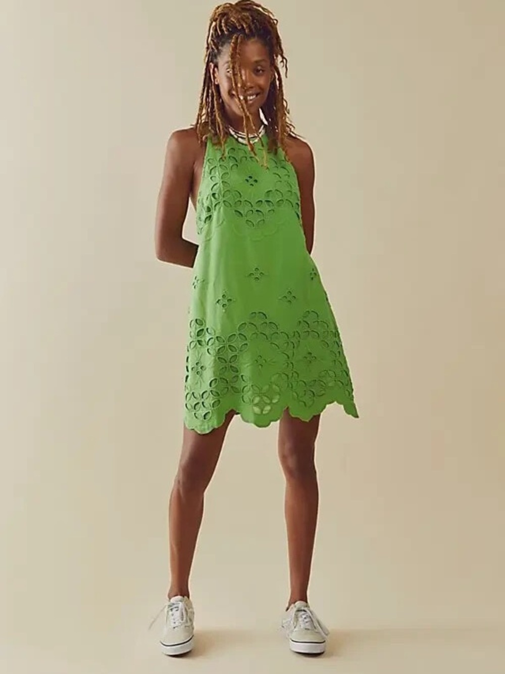 Free People willow Green Eyelet Halter Mini Dress NWOT